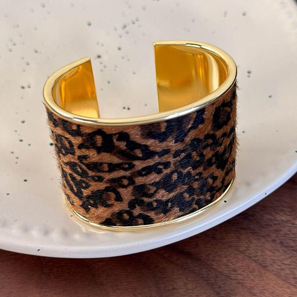 Metal Wide Bangle Leopard Print Bangles Alloy Jewelry Wide Cuff Bracelets  American Style