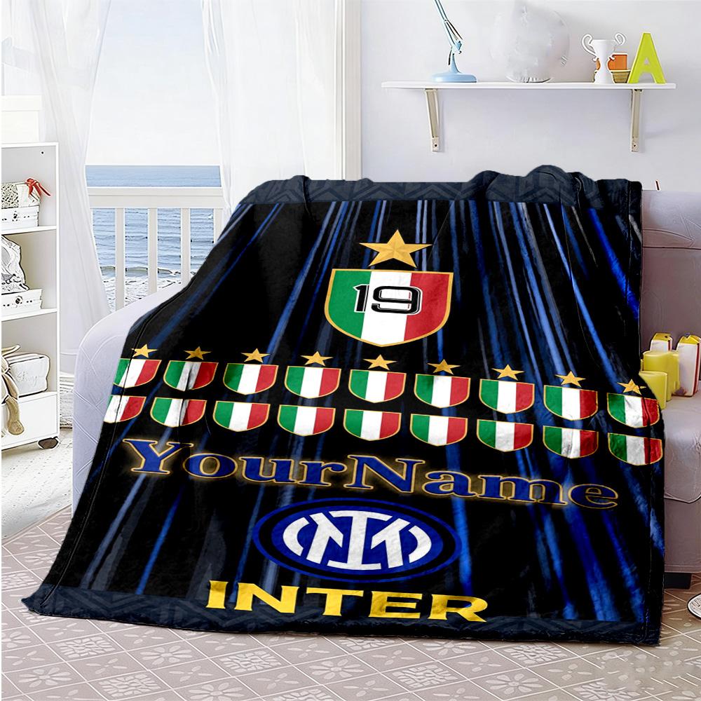Inter Milan Personalized Name Blanket Throw Customizable Blanket Soft & Cozy Throw For Sofa Picnics Couch Bed for All Occasions