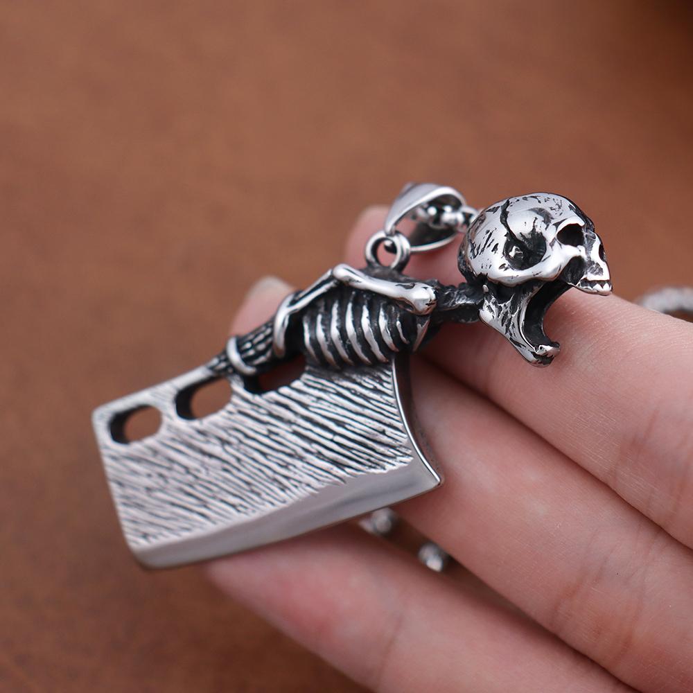 Retro Style Skull Knife Necklace Pendant for Men Punk Hip Hop Stainless Steel Skeleton Bottle Opener Gothic Jewelry