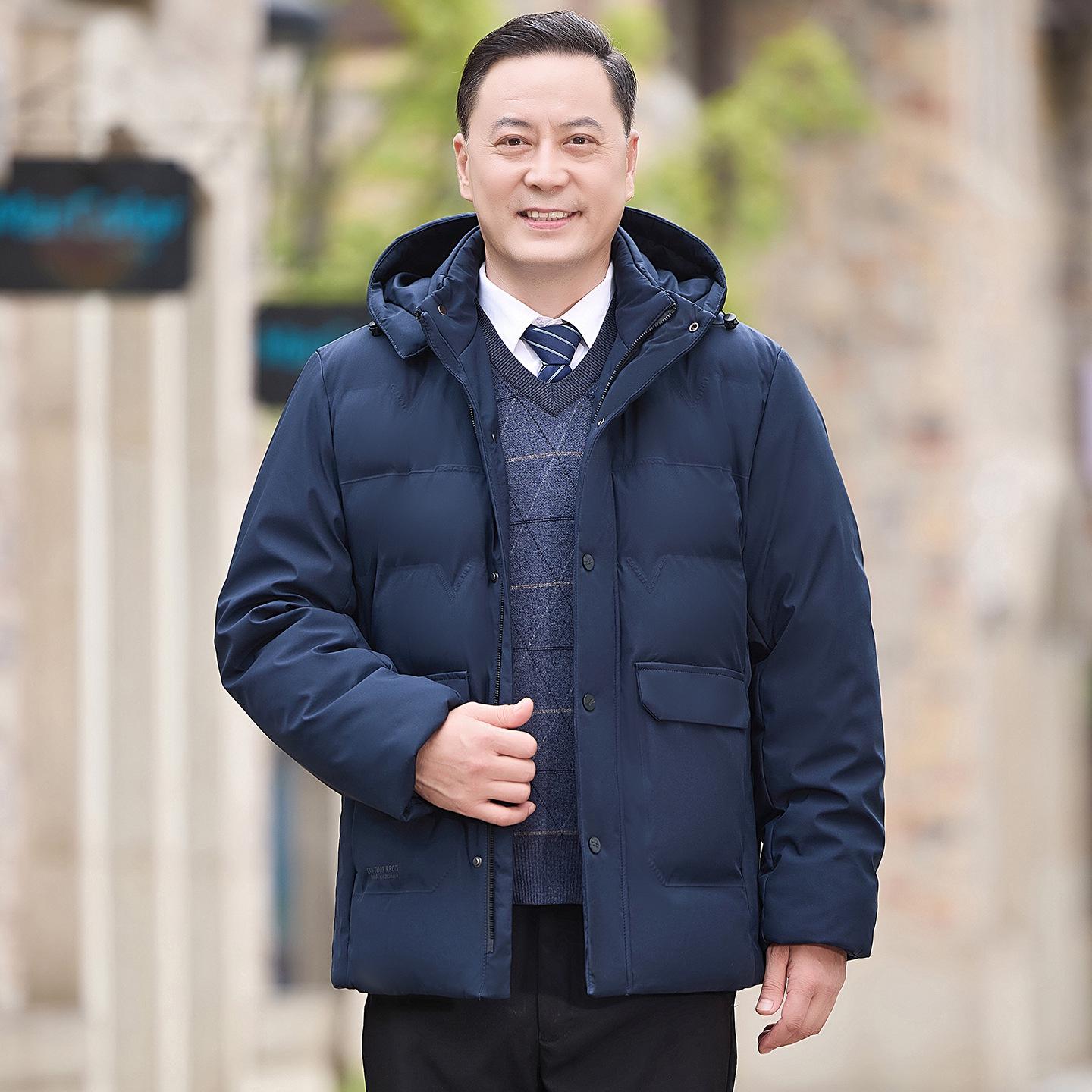 

2025 Men s Winter Cotton Jacket with Velvet Lining for Middle-aged and Elderly 180 (105-125 kg) темно-синього кольору