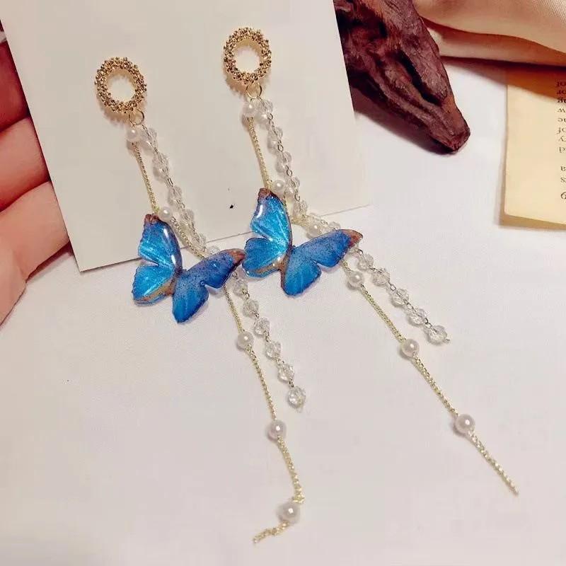 Butterfly Beaded Earrings Butterfly Tassel Earrings