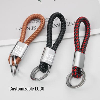Universal Woven Leather Car Keychain with Double Rings