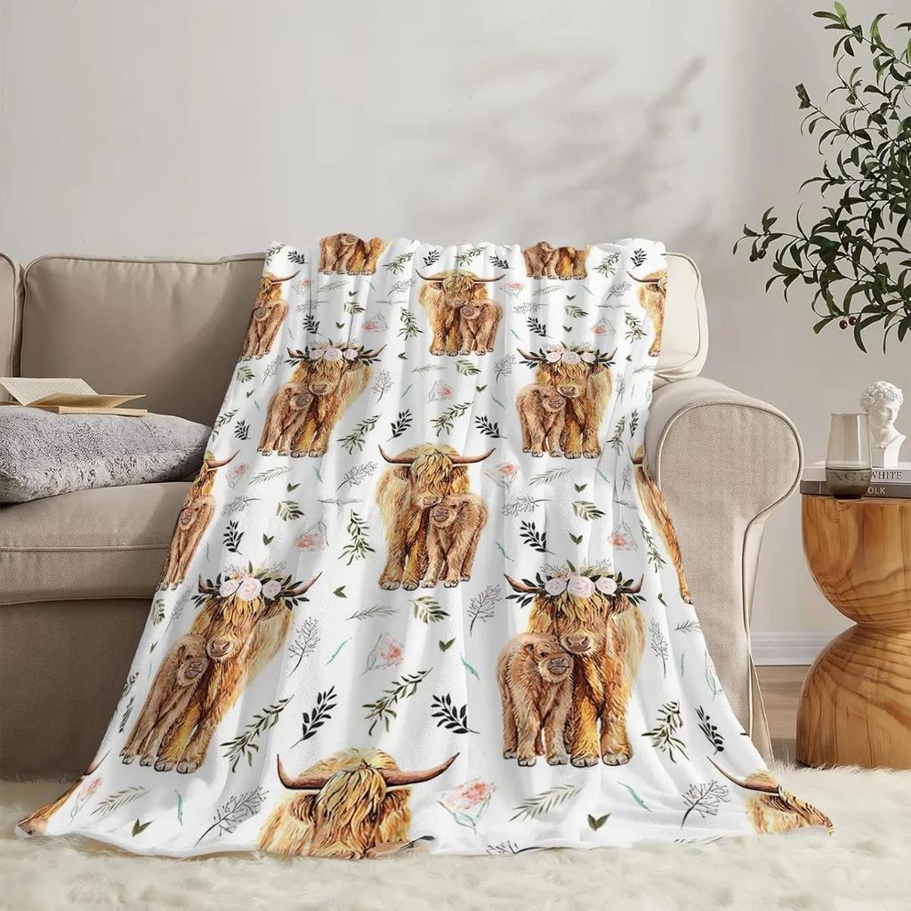 Hochlandkuh-Print Decke und Überwürfe Niedliches Bauernhoftier Kuh Geschenke Weiche Warme Bettwäsche Decke für Mädchen Kinder Erwachsene Sofa Reise