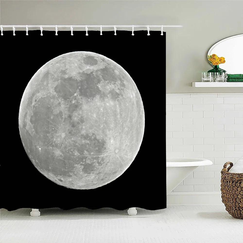 Earth Moon Starry Sky Scenery Printing Shower Curtains Bathroom Curtain Waterproof Fabric With Hooks Home Decoration Bath Screen