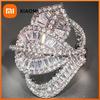 Huitan Leaf Cross Design Women Sparkling Ring for Party Daily Luxury Finger Accessories Noble Fancy Jewelry Inlaid Brilliant CZ