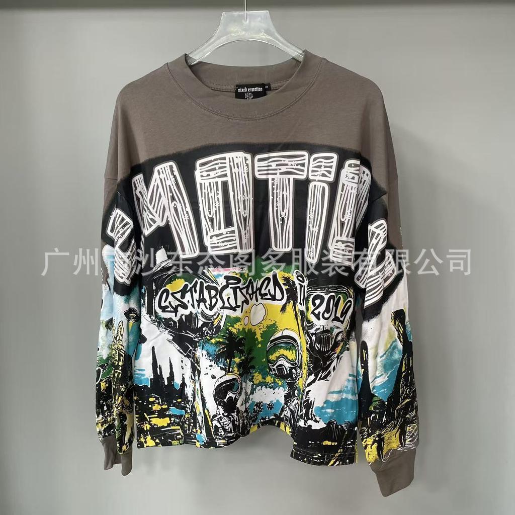 Cross-border Beauty Tide MIXED EMOTION Retro Full Print Handmade Diamond Letter Hooded Sweater Men's and Women's Coats