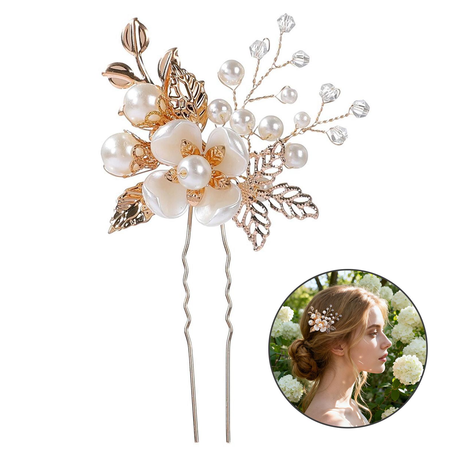 

Заколка для волос в форме листа с кристаллами и стразами, жемчужная U-образная заколка для свадебной прически, вечерней вечеринки, элегантное украшение для волос. золотой