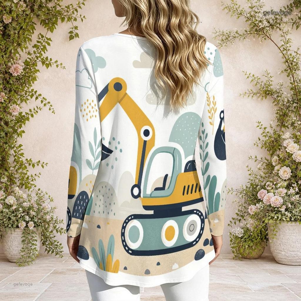 Women Plus Size Long Sleeve Loose Top Metal Ring Neck Detail For Casual Daily Wear