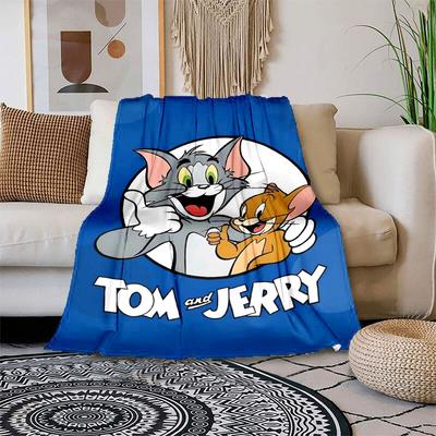 1 pièce Couverture Dessin Animé Aventures de Tom et Jerry, Couverture Portable pour Voyage et Camping, Couverture Confortable Toutes Saisons, Cadeau Idéal