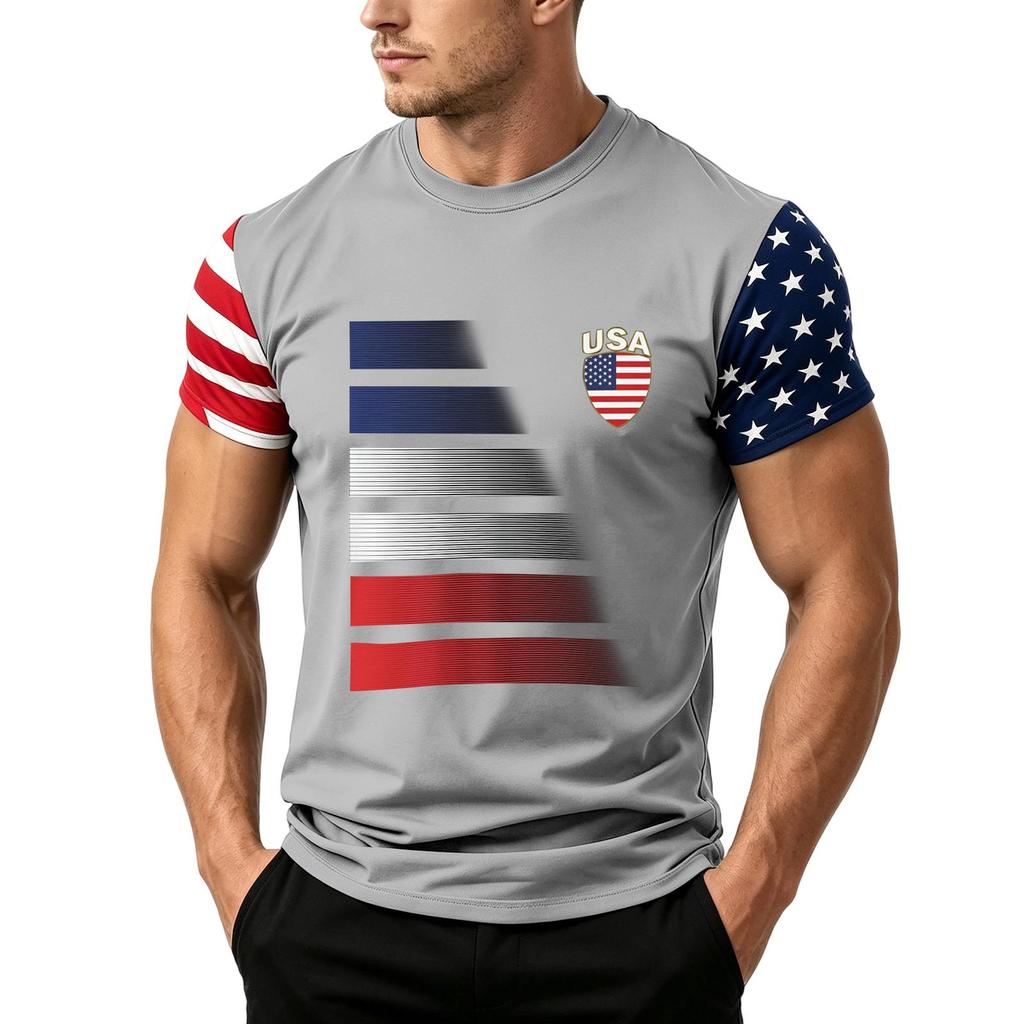 Men’s Short Sleeve T Shirt with USA Flag Print Loose Fit Crew Neck Top Comfortable Summer Casual Daily Wear for Men