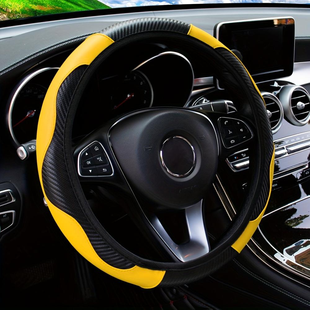 14.57-14.96inch Premium Carbon Fiber PU Leather Car Steering Wheel Cover - Non-Slip, Wear-Resistant, No Inner Ring, Ergonomic Design