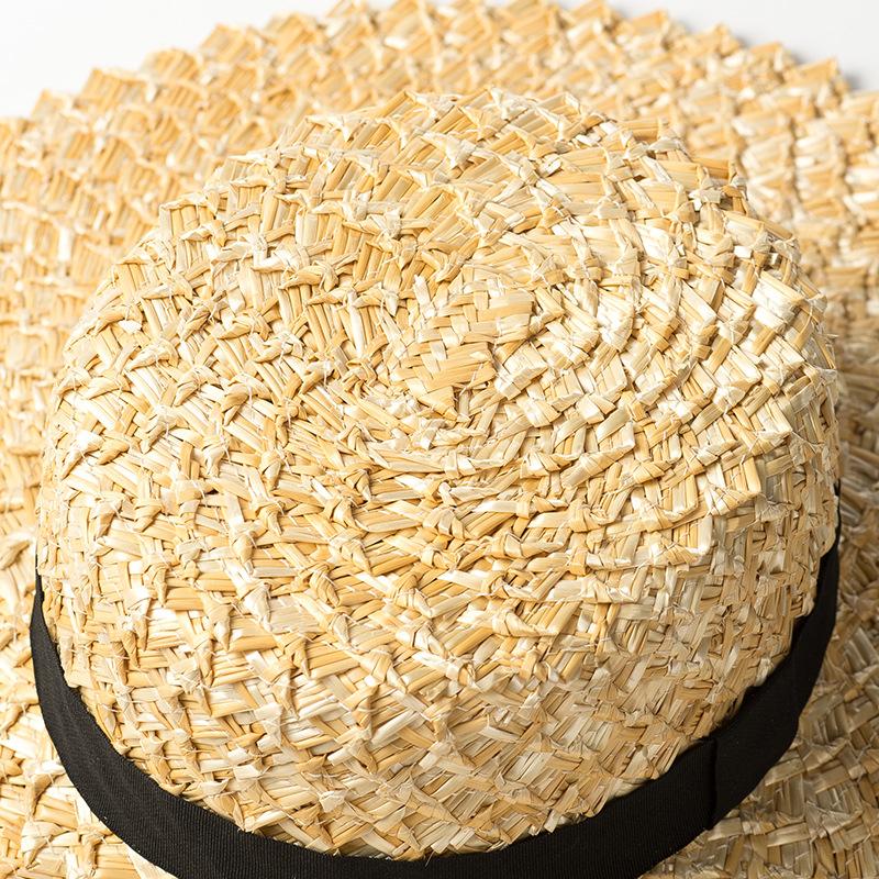 Spring and summer new hand-woven lace straw flat top straw hat women's travel sunscreen sun hat beach top hat