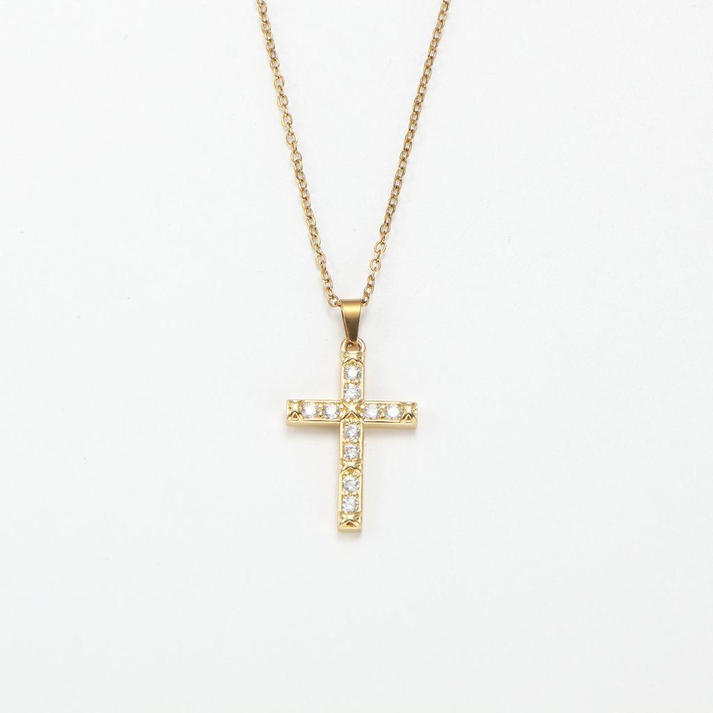Women's Adjustable Stainless Steel Zirconia Cross Clavicle Necklace