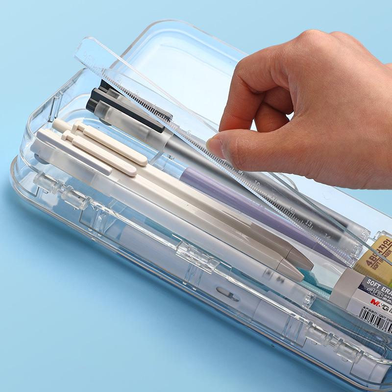 Kawaii Transparent Pencil Case Double Layer Multifunction Kids Pen Stationery Box Office School Large Capacity Storage Organizer