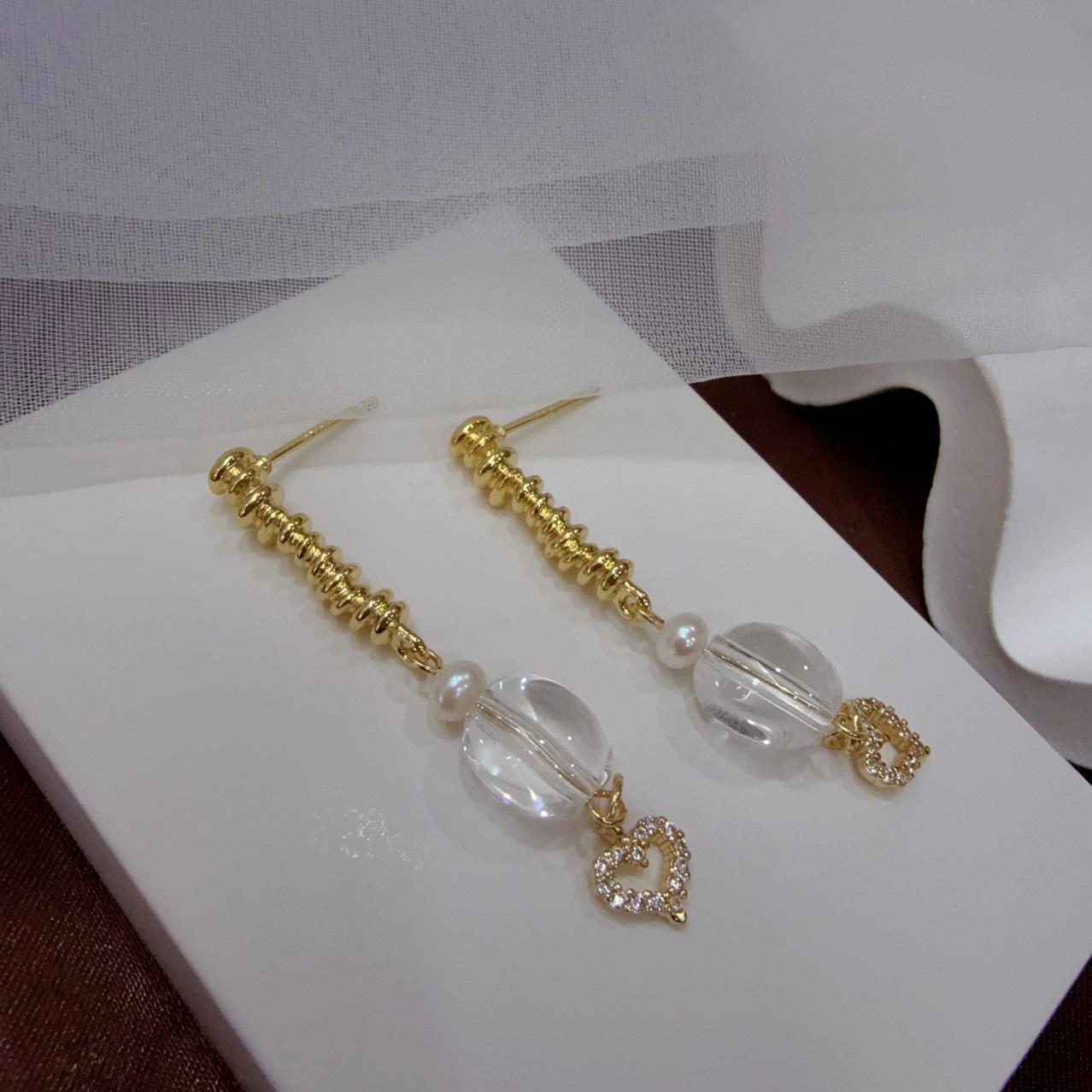 Japanese love retro natural white crystal healing small love long earrings elegant fairy earrings Silver needle