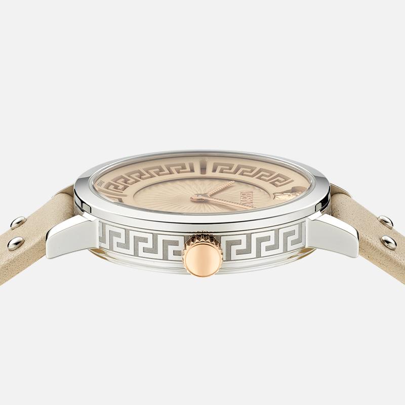 Versace Quartz Watch 35mm Beige Dial Leather Strap Gift Set With Perfume And Red Envelope Women Watches Pink VE0A00125