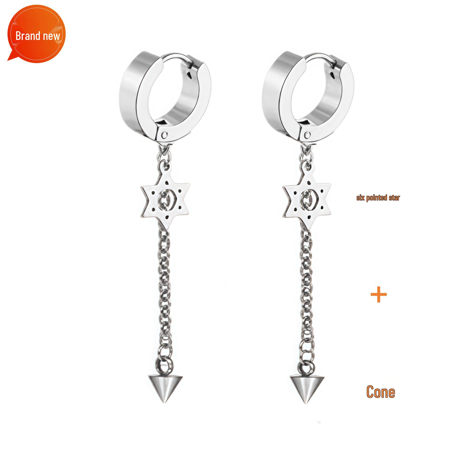 

Трендовые унисекс хип-хоп серьги-каффы и клипсы с кисточками, цепочками и шипами, с дизайном креста и гексаграммы