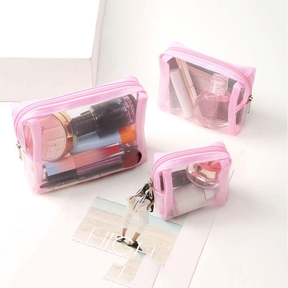 Large Capacity Transparent Makeup Bag Zipper Handheld Makeup Pouch for 3Pcs/Set Girls