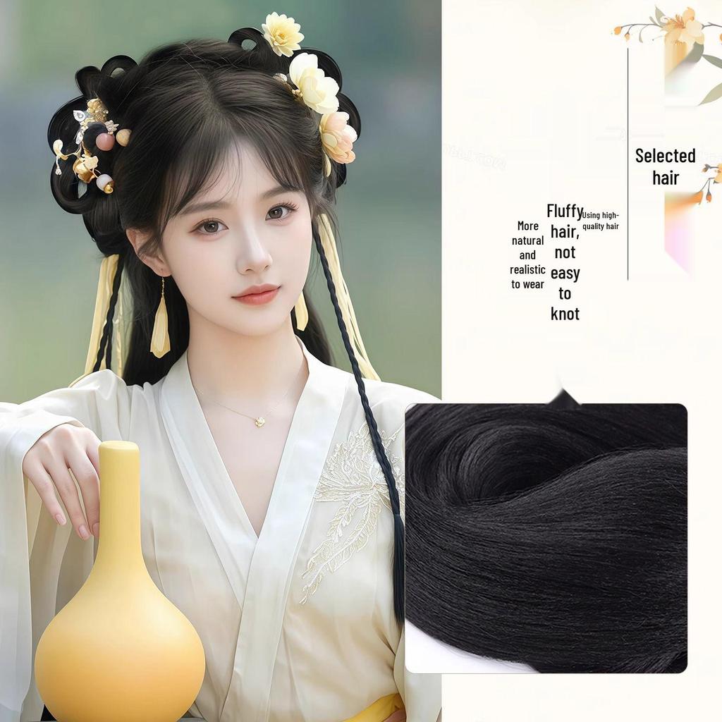 Ancient Style Claw Clip Hair Bun with Braids - Hanfu Ming Song Wig Accessory