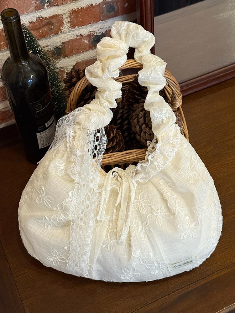 Korean Ins Style Lace Bow Canvas Bag Women's 2025 New Large-capacity Tote Bag Commuter Messenger Bag