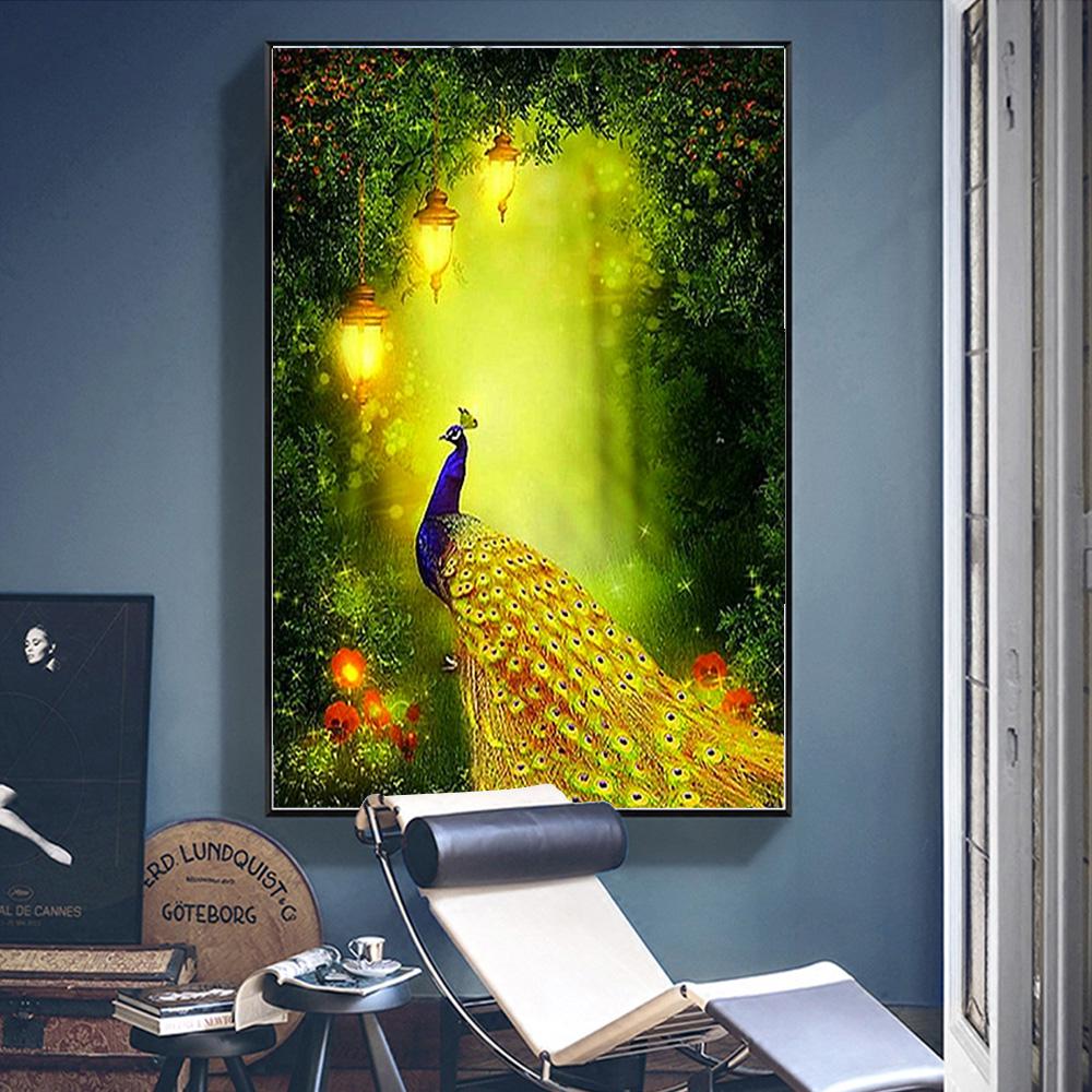 Diamantbroderi Golden Peacock Animal Cross Stitch DIY Diamond Maleri landskap Diamant