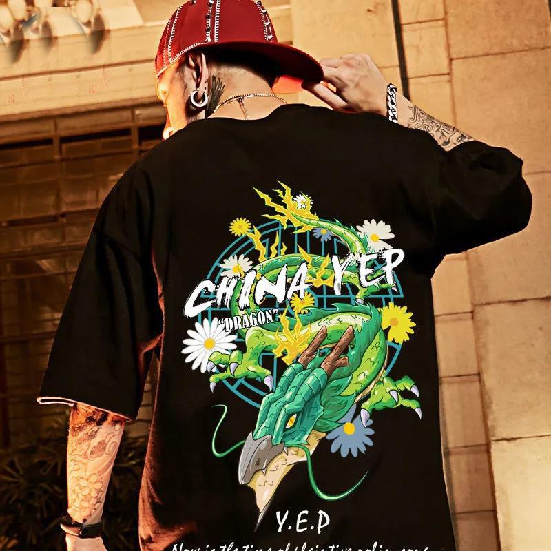 Summer Oversized T-shirts O-neck Short Sleeves Casual Loose Pullover Graphic Tees for Youth Hip Hop Chinese Trend Men Shirts