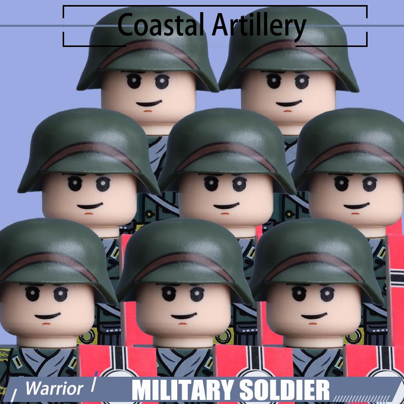 WW2 Naval Shore Troops Soldier Figure Building Blocks Army Officer Warrior Cap Helmet Flag Accessories Military Bricks Toys Boys