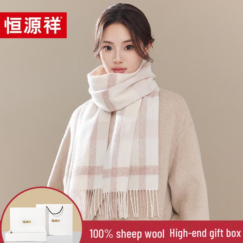 Hengyuanxiang Women's 100% Wool Plaid Winter Scarf