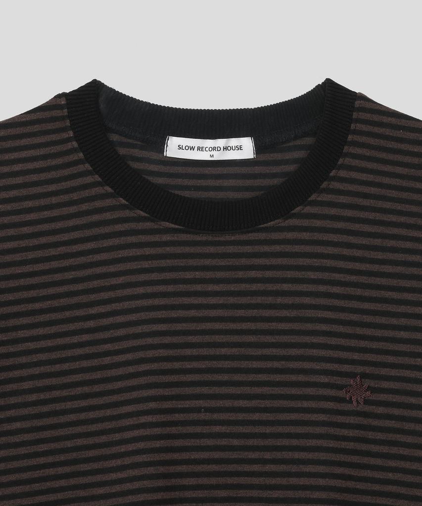 SLOW RECORD HOUSE Striped Short Sleeve T-Shirt_Brown