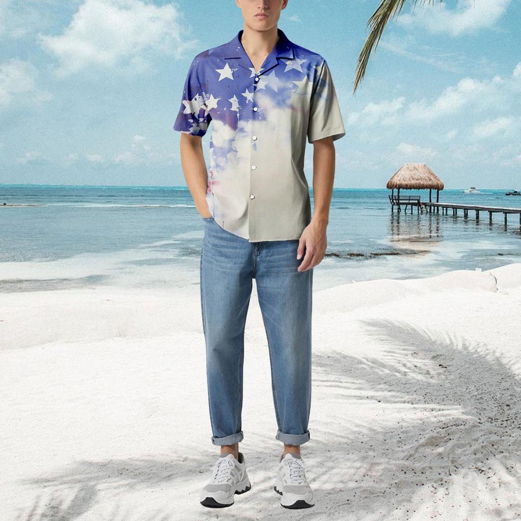 Uformell løs kortermet skjorte for menn Motetrykt skjortetopp