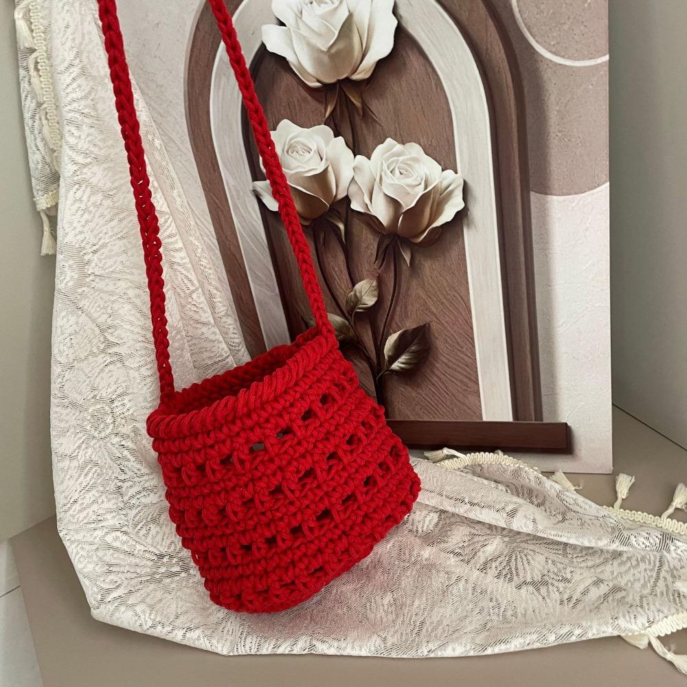 Однотонная вязаная сумка-корзина с ажурной вязкой корейский стиль милая вязаная сумка через плечо для пляжа красный 1200₽