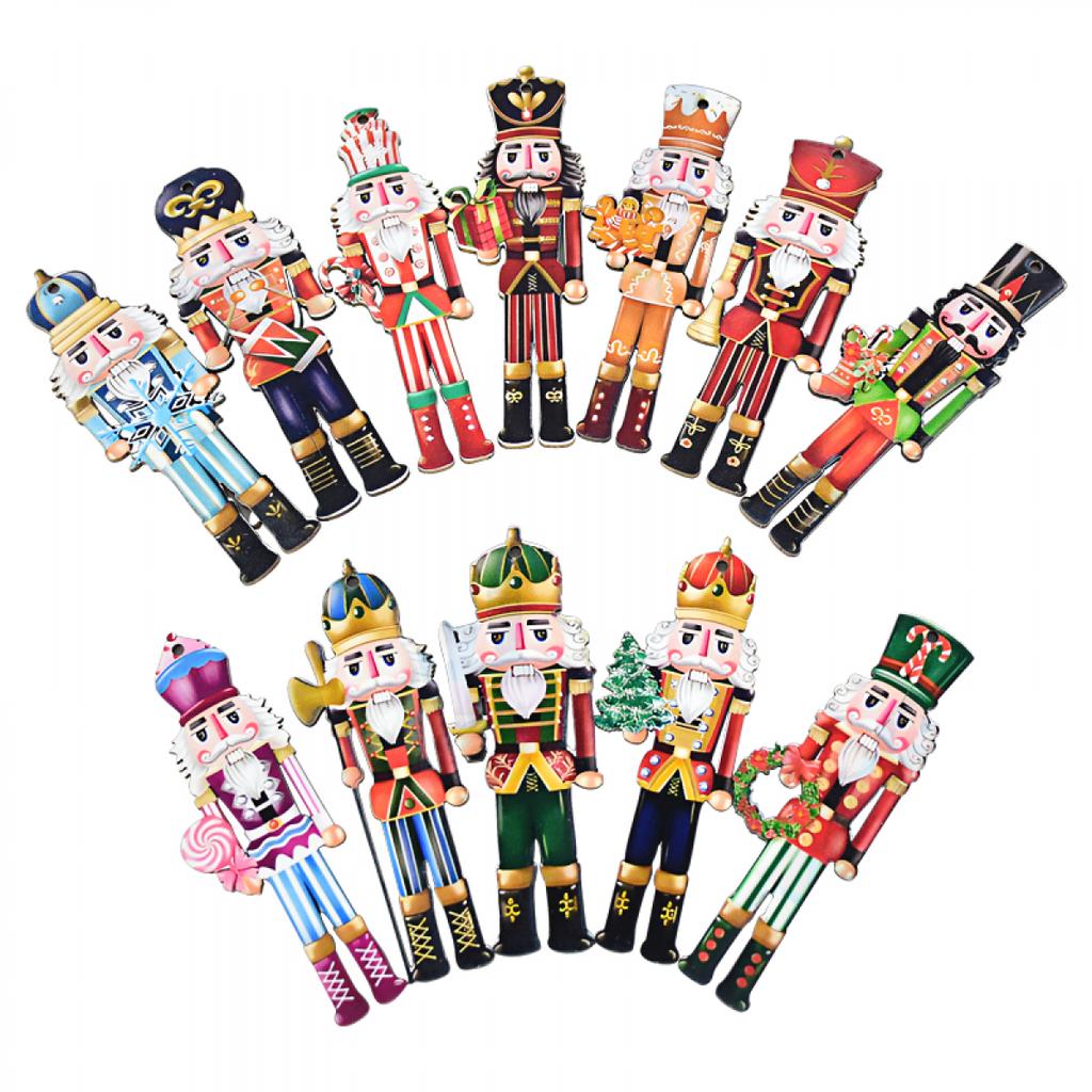 12Pcs Christmas Nutcracker Soldier Wooden Pendant Xmas Tree Hanging Ornament Navidad Decoration for Home New Year Gift