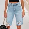 GMXIA Summer Urban Casual Plain Washed Ripped Women's Denim Straight Leg Jeans
