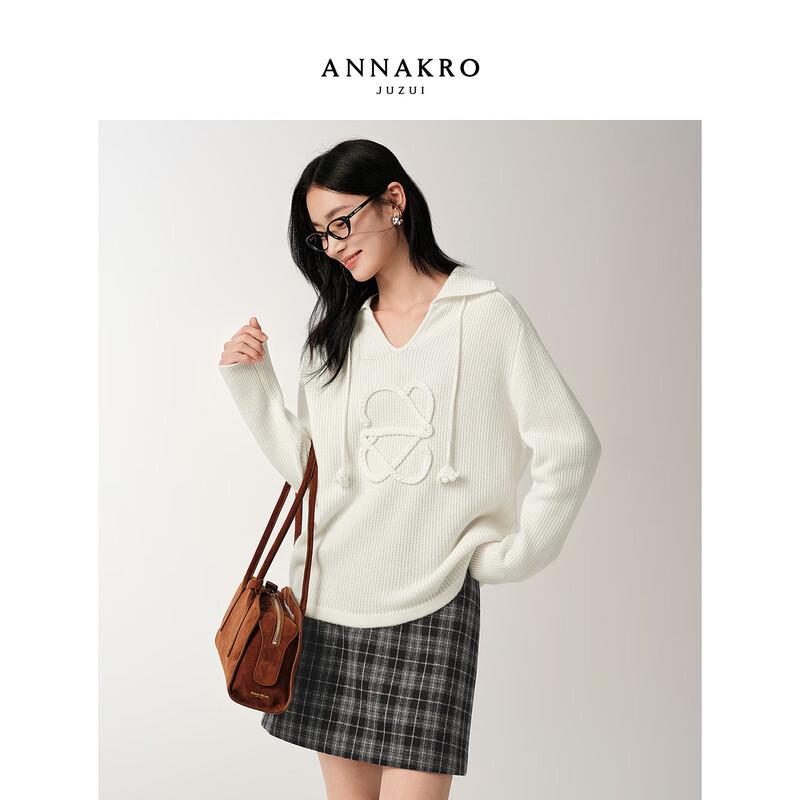 Jiu Zi Annacoco Women's Relaxed Embroidered Wool Knit Sweater