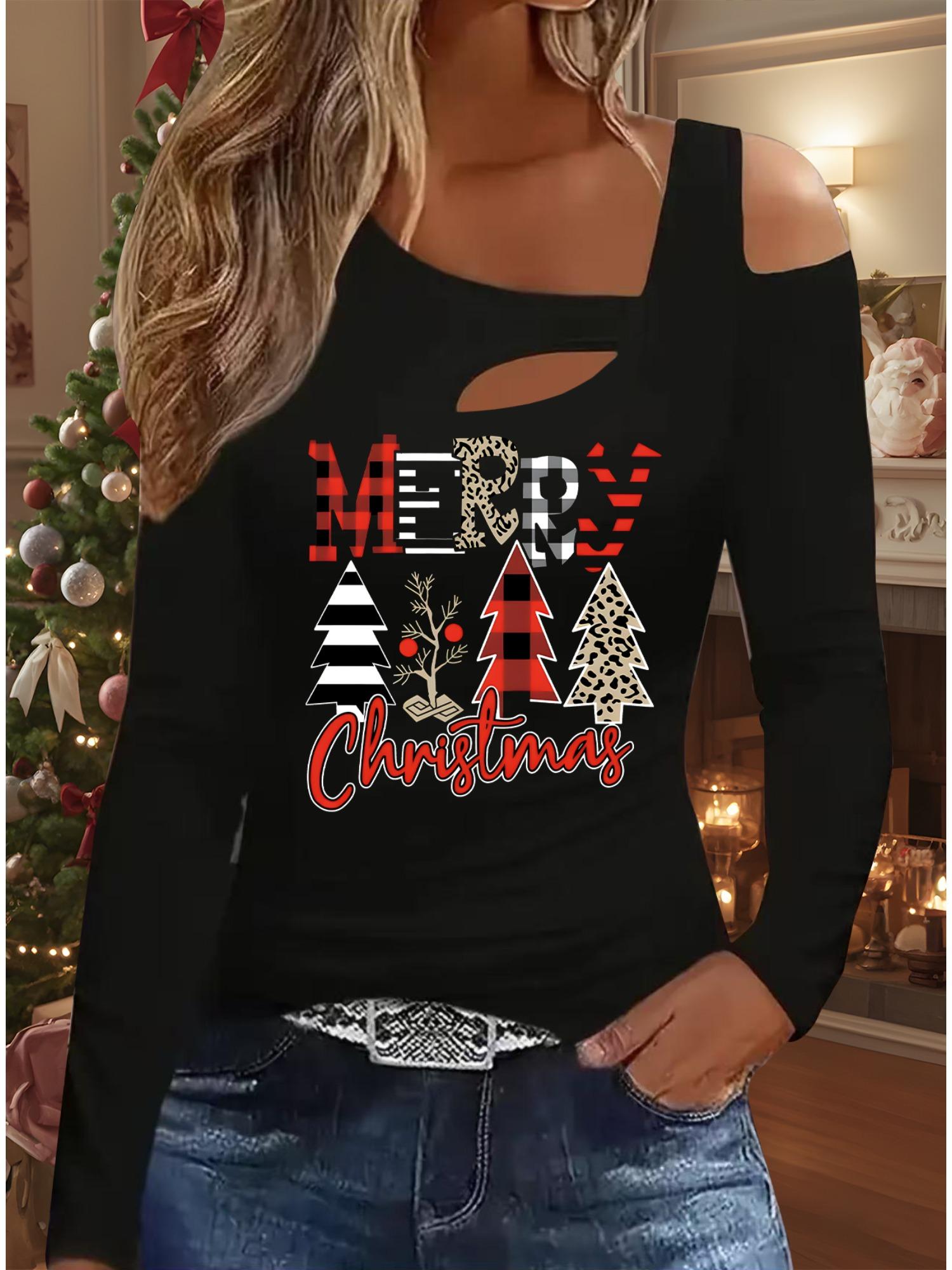 

Осень и Зима Женский Новый Повседневный Топ с Длинным Рукавом Рождественский Узор Идеальный Подарок на Хэллоуин Рождество Футболка S чёрный