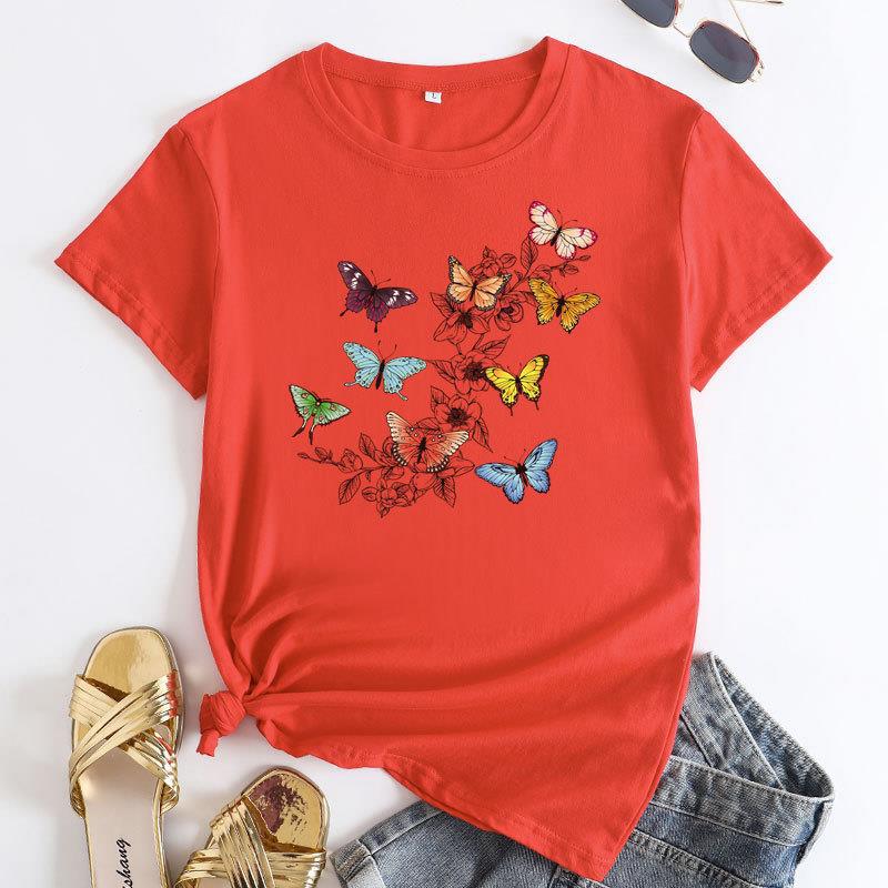 Women's Europe The United States Butterfly Print Love Short-sleeved T-shirt Blouse Harajuku  Graphic T Shirts