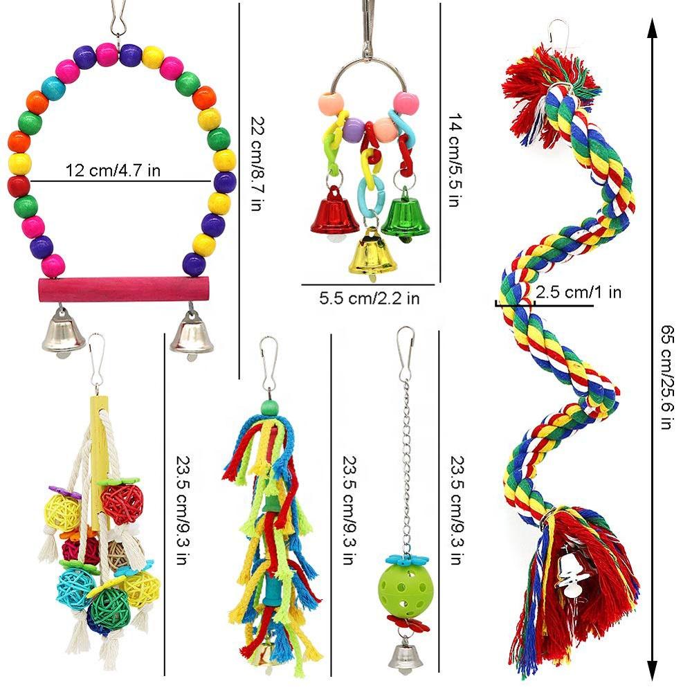 Birds Swing Toys, Parrots Chewing Hanging Perches with Bells Toys for Love Birds Budgie Macaws Cockatiels Parakeets African Grey