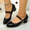 Fashion One Buckle Block Heel Single Shoes Autumn New Round Toe Light Mouth Soft Leather Comfortable Plus Size Work Shoes