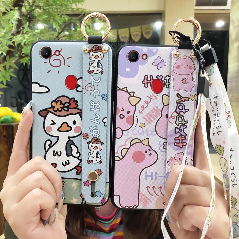 Kickstand Anti-knock Phone Case For OPPO F7 Ring Protective Wrist Strap Phone Holder Wristband Dirt-resistant Durable