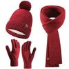 Knitted Hat, Scarf and Gloves Three-piece Set for Women, Autumn and Winter Outdoor Warm Double-layer Wool Knitted Hat