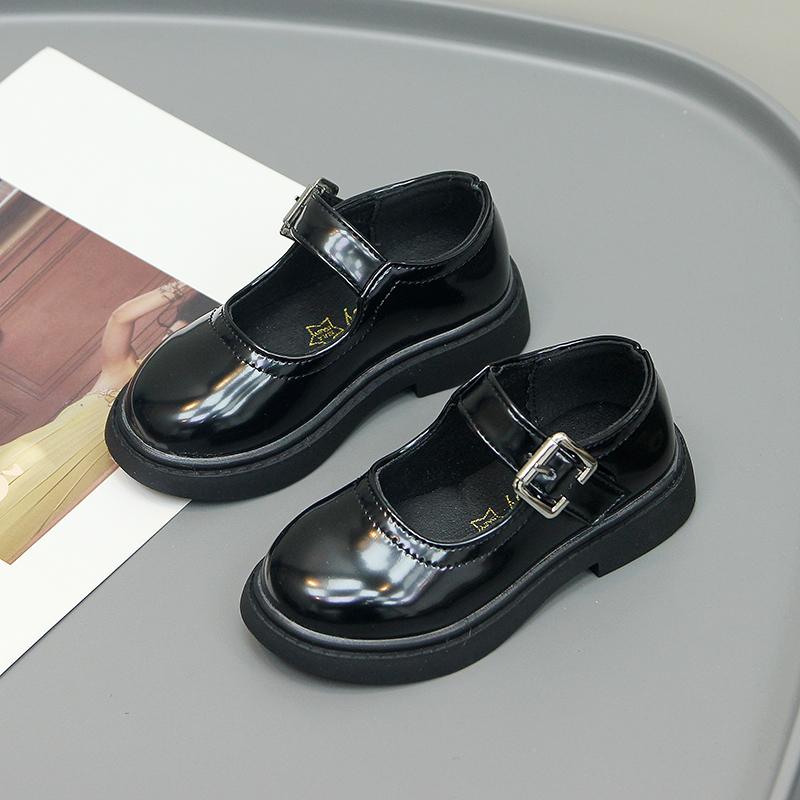 Children Fashion Leather Shoes for Boys with Black Buckle Spring and Summer 2024 New Simple Korean Style Kids Girls School Shoes