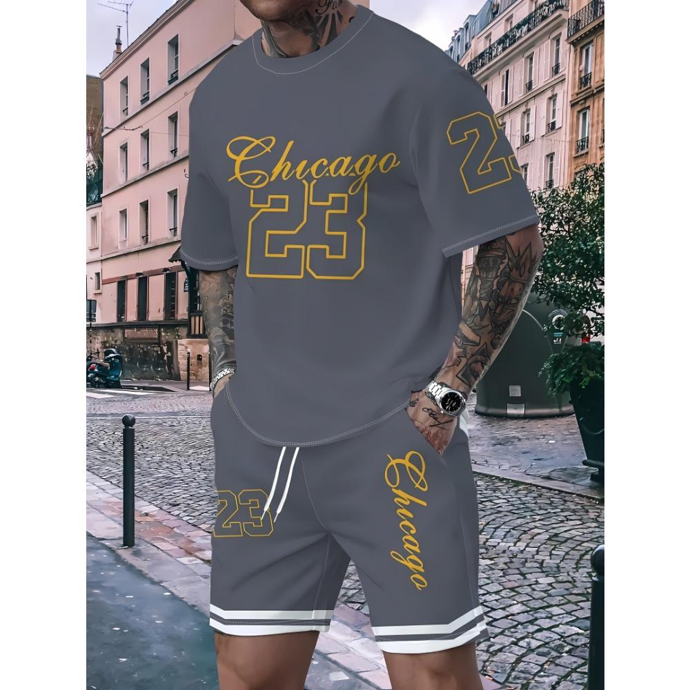 

Summer Men s Sports T-shirt Shorts Set Breathable Quick Drying Street Men s Casual Fashion Loose Round Neck Sports Set 6XL