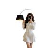 Women's Korean French Retro Polka Dot Patchwork Dress, Spring/Autumn, Waist-Cinched, Long Sleeve, Short Skirt.