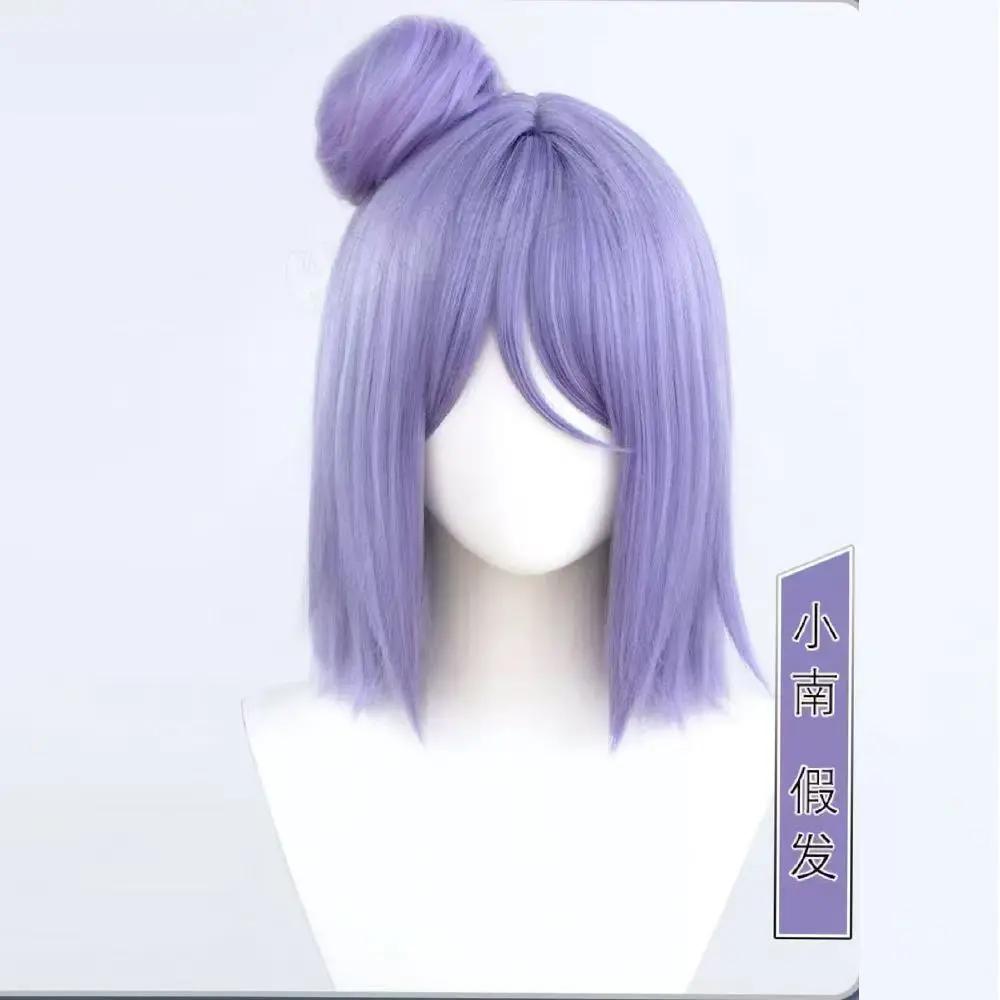 Paruka na cosplay Konan pro rámování obličeje Fialový drdol Krátká délka Realistická pokožka hlavy Snadno se upravuje