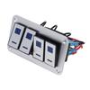 4 Gang Rocker Switch Panel 5Pin ON OFF SPST Blue Backlight Pre Wired Aluminum Alloy for Cars RVs Buses Trailers UTV