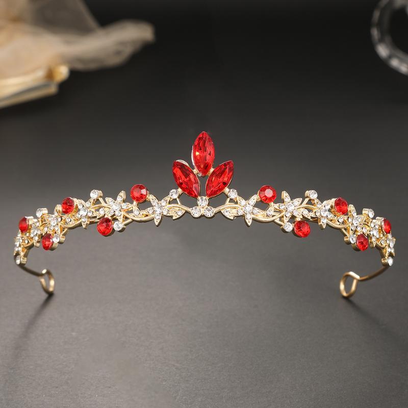 Rhinestone Leaf-Shaped Princess Crown Shiny Girls Birthday Hair Headpiece for Wedding Pageant Party Cosplay
