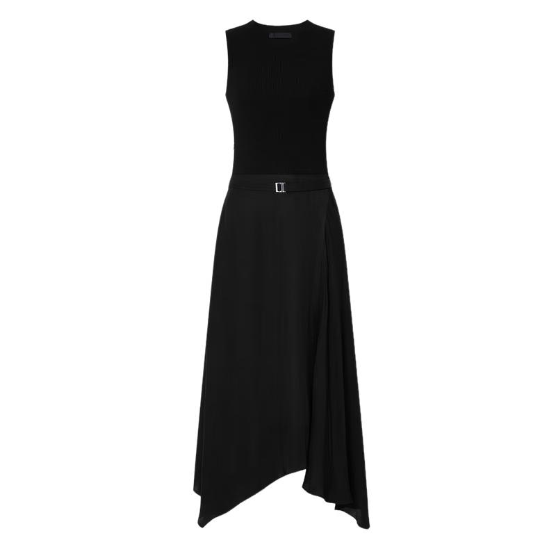 

MO&Co. Knit Vest Patchwork Irregular Little Black Dress with Belt XS