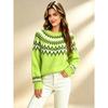 Womens Oversized Fair Isle Knit Sweater Loose Crew Neck Pullover Soft Wool Blend Fall Winter 2026