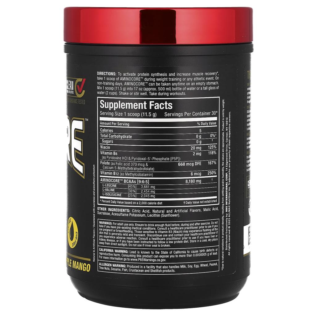 Aminocore, Bcaa, Pineapple Mango, 315G(0.69Lbs)