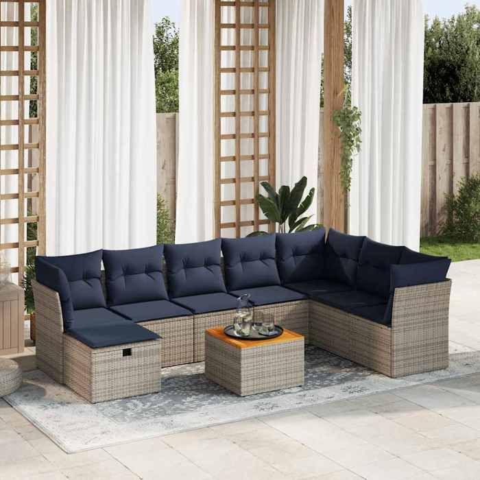 VidaXL Garden Lounge Set 9 Pcs with Grey Cushions Wicker 3325778